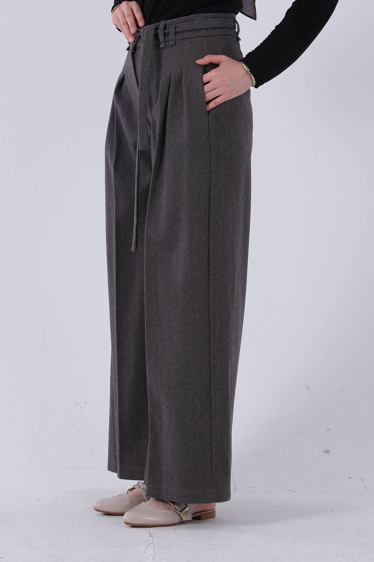 Antrasit Hasır Kemerli Bol Paça Pantolon 474477.315 - Ardanewline