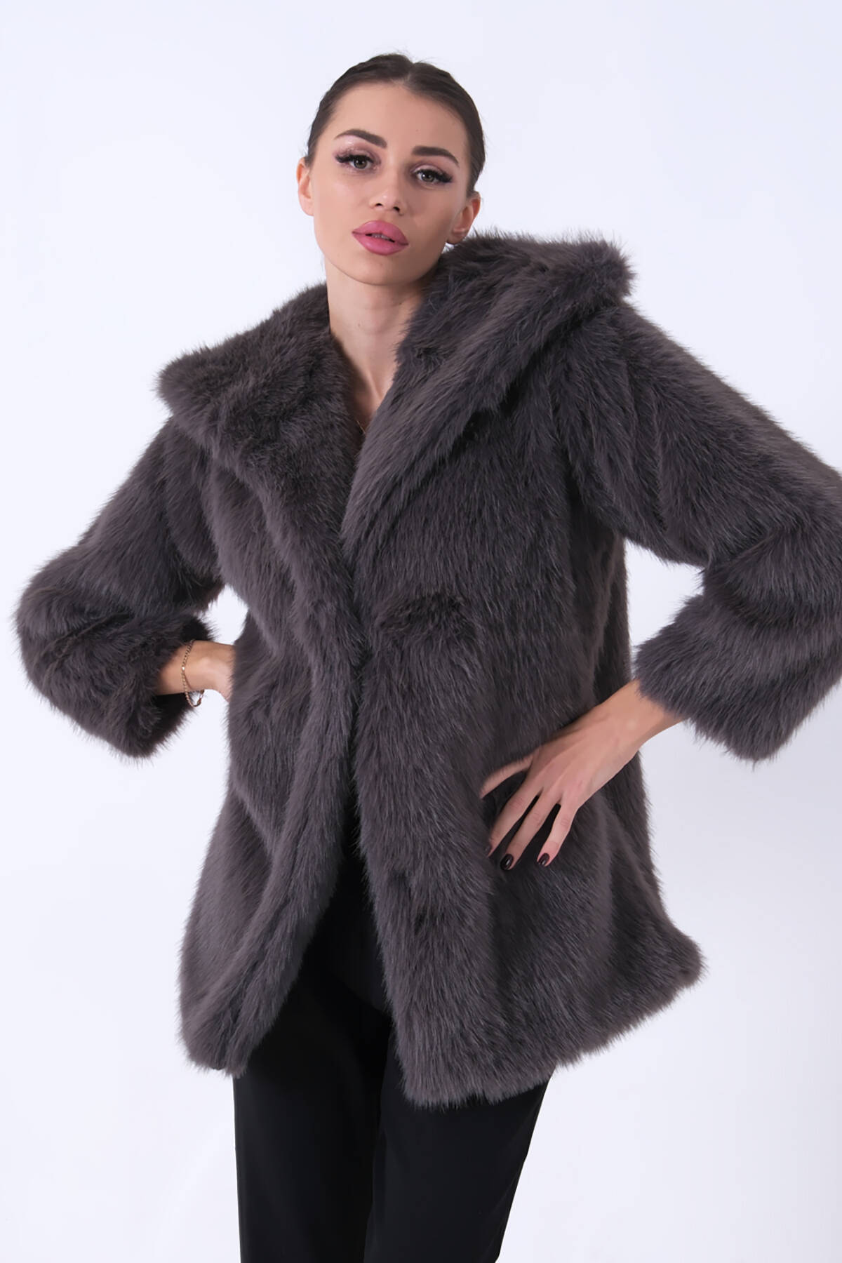 Antrasit Uzun Lolita Kürk Kaban 31050729.315 - Ardanewline