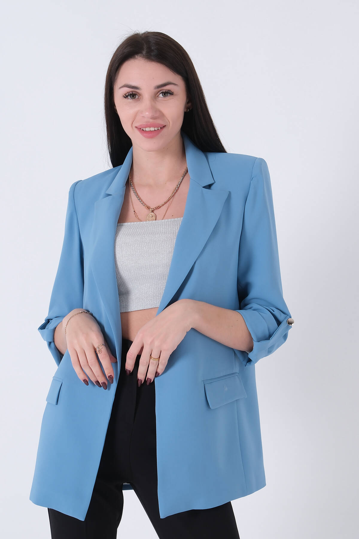 Bebe Mavi Astarlı Kolları Düğme Toparlamalı Ceket 0105136.449 