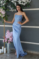 Bebe Mavi Göğüs Pul ve Taşlı Saten Abiye 9705294.449 Bebe Mavi