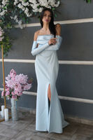 Bebe Mavi Göğüs Taş İşleme Detaylı Drapeli Abiye 9705446.449 Bebe Mavi