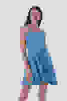 Bebe Mavi İnce Askılı Sırt Dekolteli V Yaka Kloş Abiye Elbise & Mezuniyet Elbisesi 0104026.449 