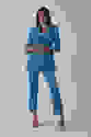 Bebe Mavi Kadın Dört Düğmeli Kruvaze Blazer Ceket & Pantolon Takım 0106305.449 Bebe Mavi