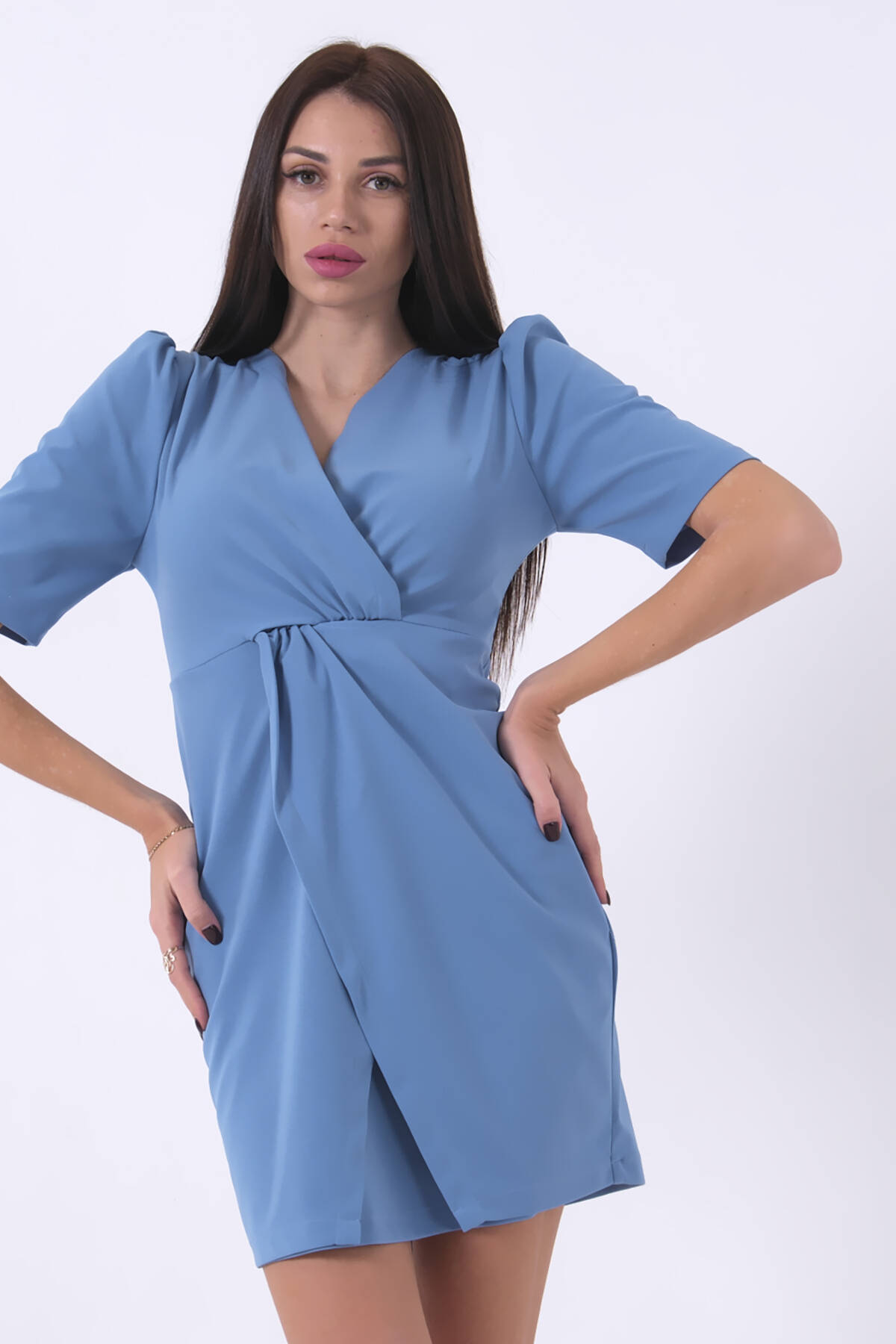 Bebe Mavi Kuvaze Yaka Önü Çapraz Detaylı Elbise 0104023.449 