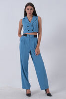 Bebe Mavi Likralı Krep Kumaş Yelekli Pantolon Takım 0106323.449 
