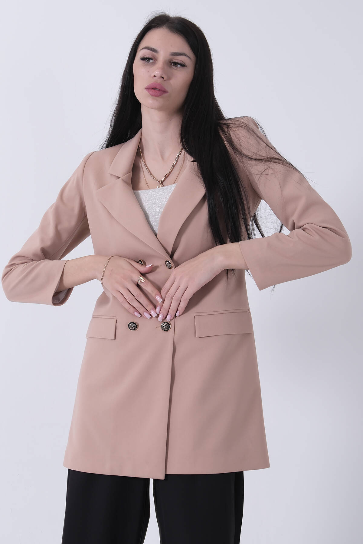Bej Astarlı Düğme Kapamalı Blazer Ceket 0105123.55 Bej