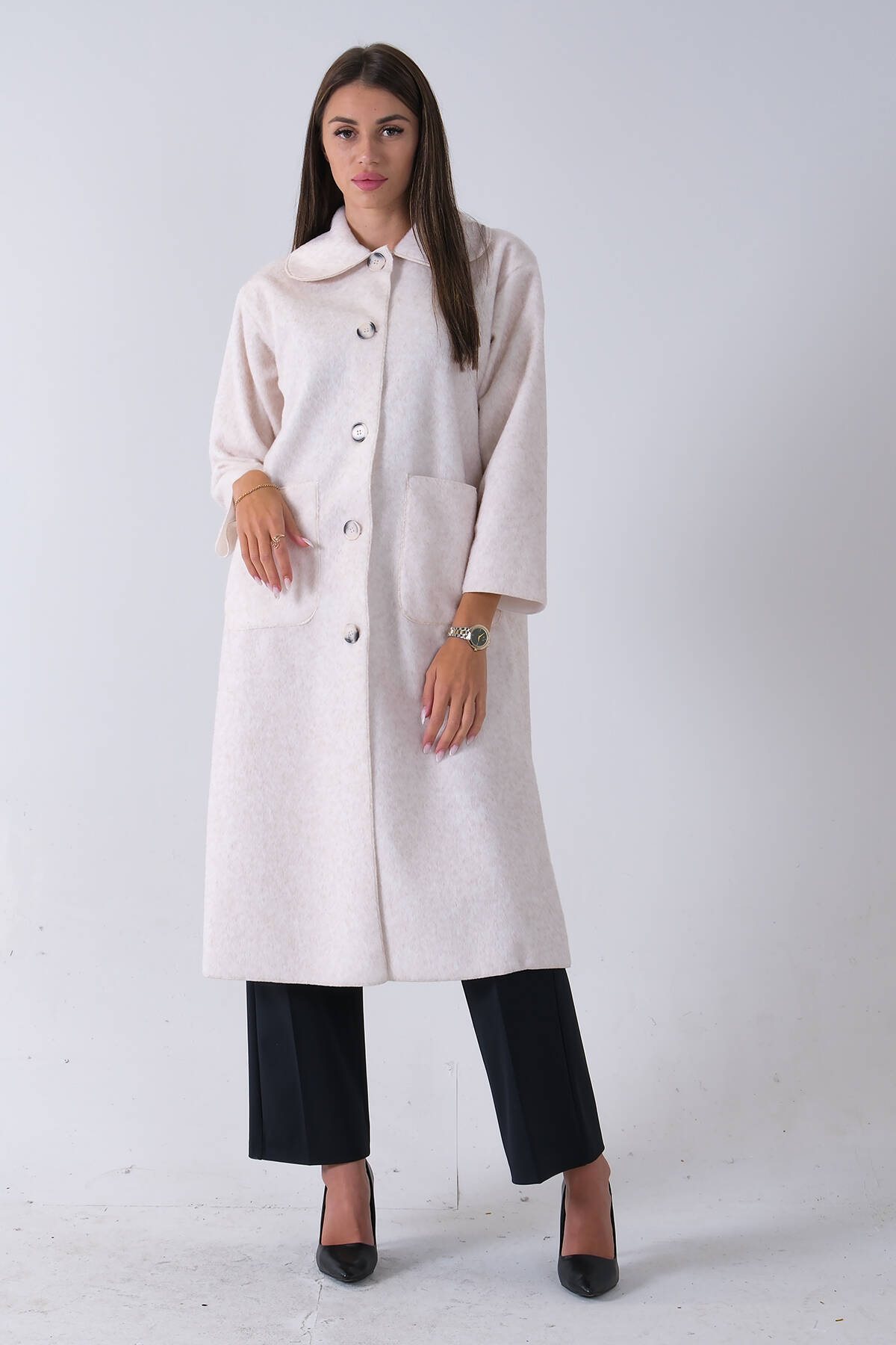 Bej Bebe Yaka Çift Cepli Kaban 31050686.55 Bej