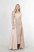 Bej Drape Ve Kuyruk Detaylı Simli Abiye Elbise 6502422.55 
