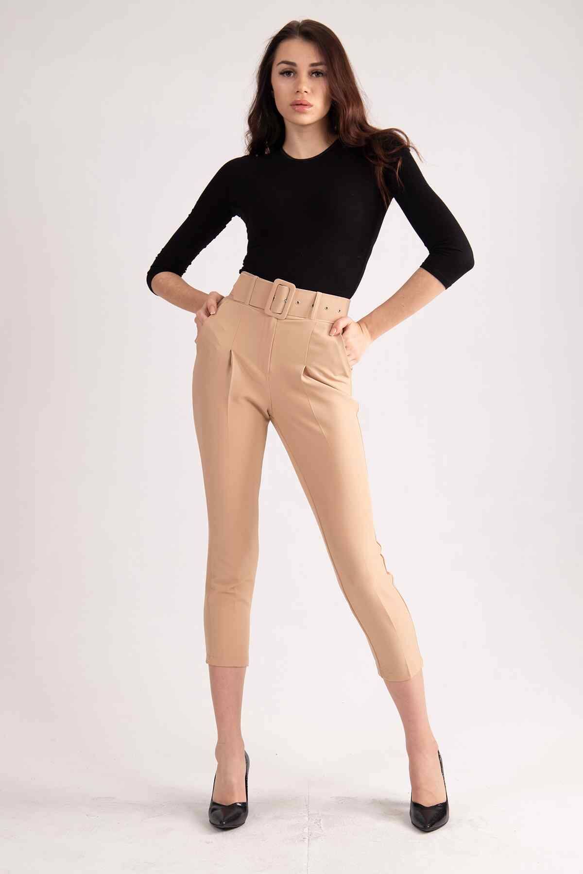 Bej Geniş Kemerli Bilek Paça Klasik Pantolon 0303553.55 Bej