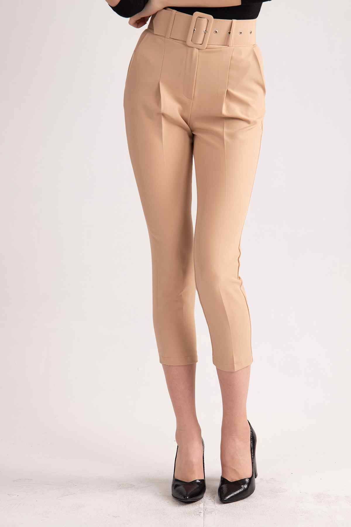 Bej Geniş Kemerli Bilek Paça Klasik Pantolon 0303553.55 - Ardanewline (1)