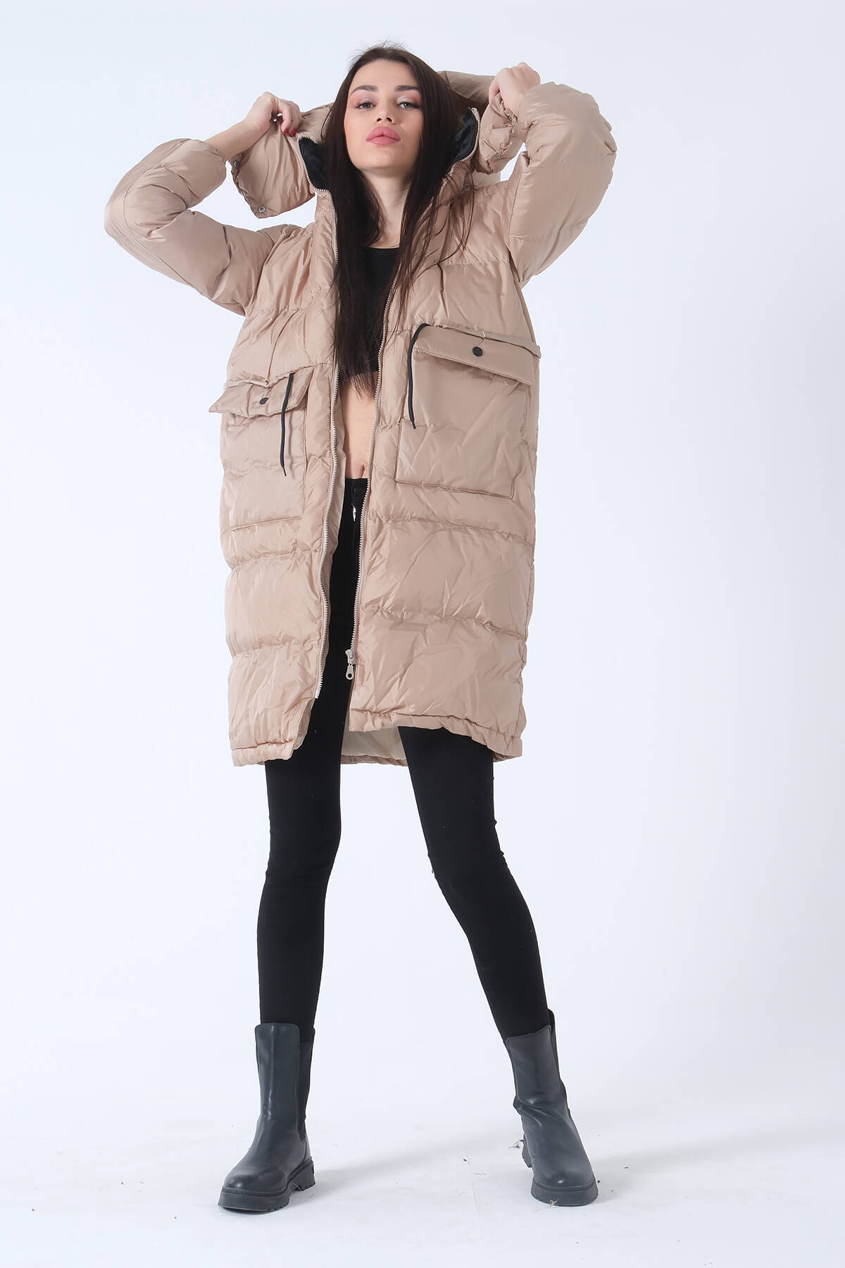 Bej Kapüşonlu Dolum Şişme Mont 31050593.55 - Ardanewline