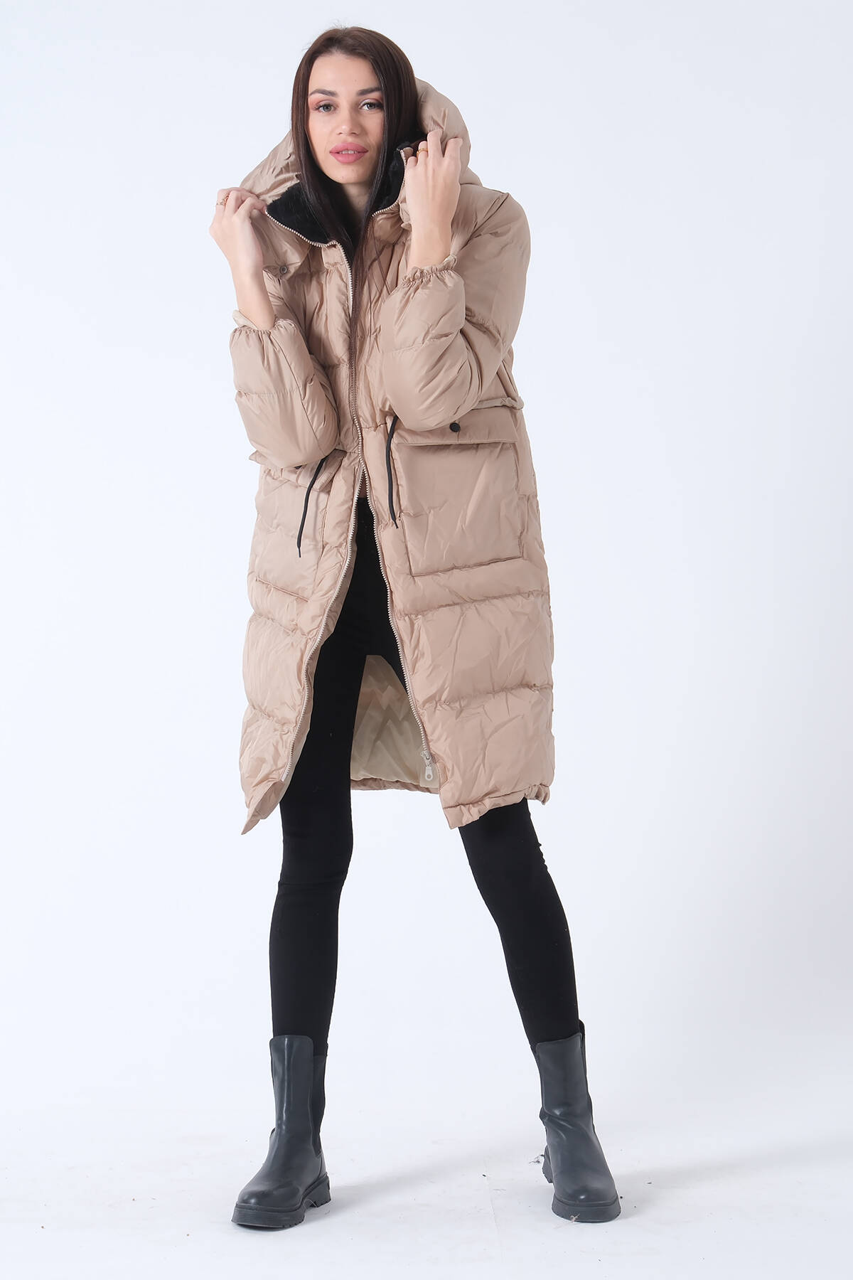 Bej Kapüşonlu Dolum Şişme Mont 31050593.55 - Ardanewline (1)