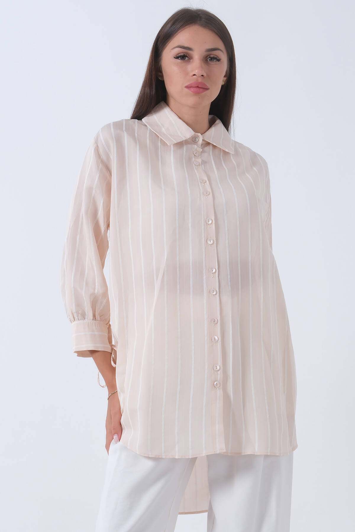 Bej Manşeti Bağcıklı Tunik 3972905.55 