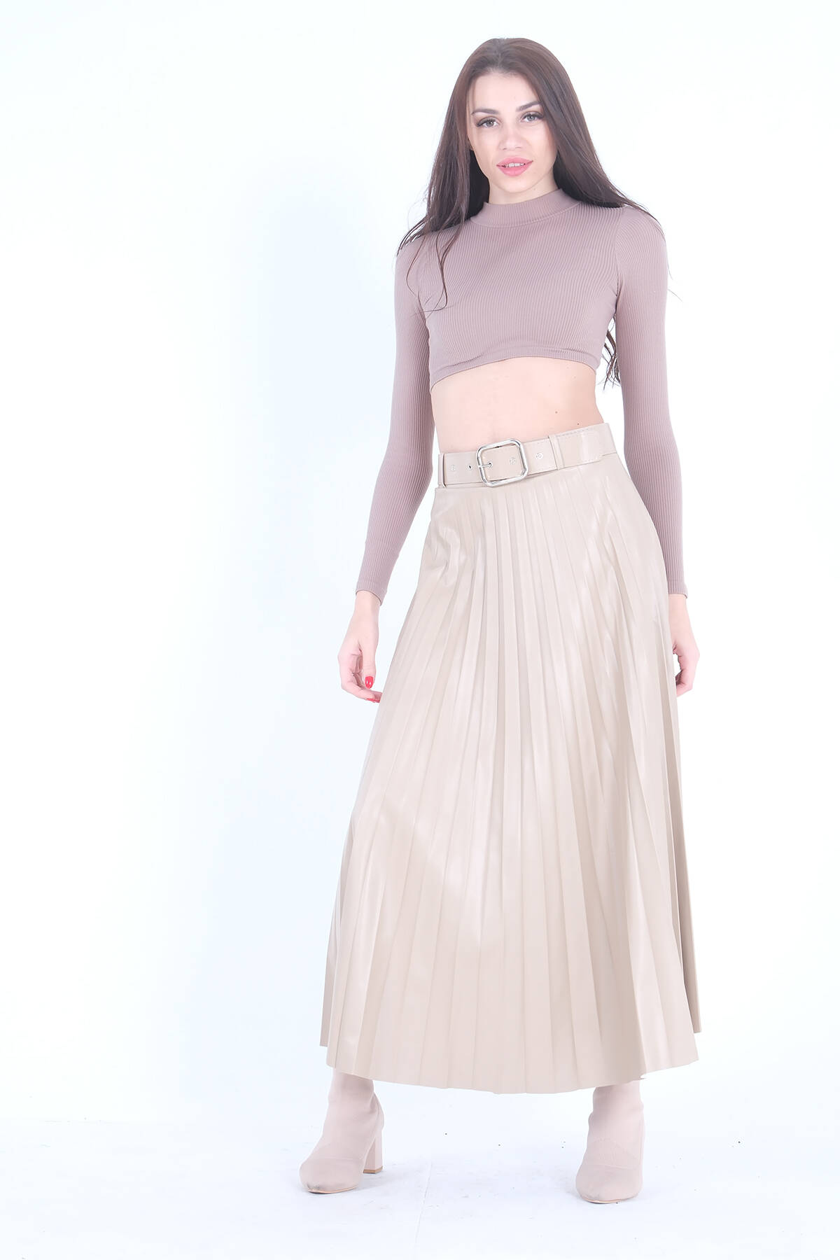 Bej Pliseli Deri Etek 4591002.55 - Ardanewline (1)