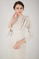 Bej Üzeri Pilise Detaylı Saten Tesettür Abiye Elbise 6502300.55 · 5