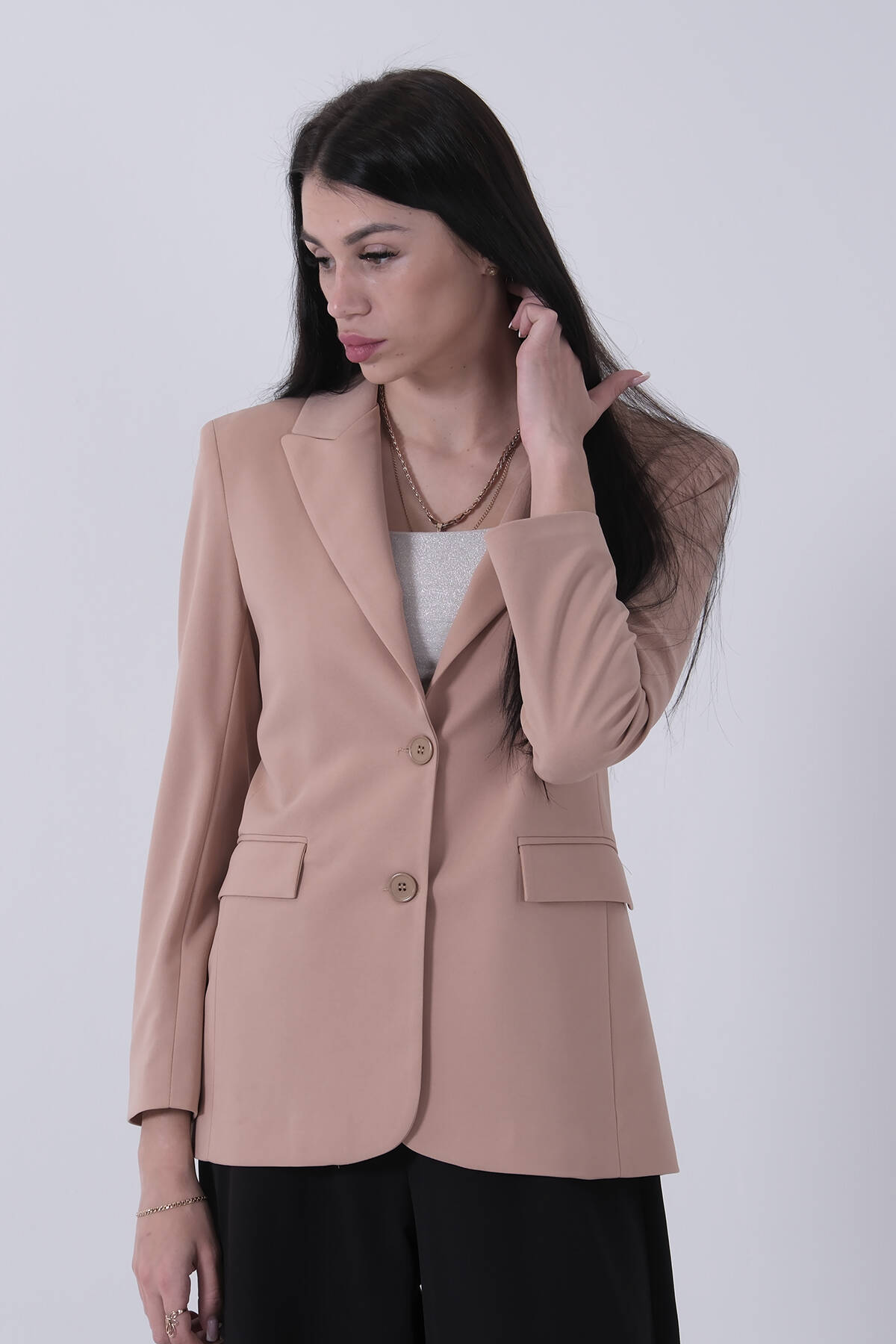 Bej Vatkalı Astarlı Blazer Ceket 0105110.55 
