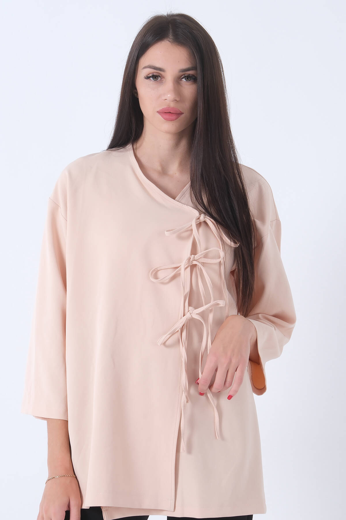 Bej Yandan Bağlamalı Double Kumaş Ceket 31050707.55 