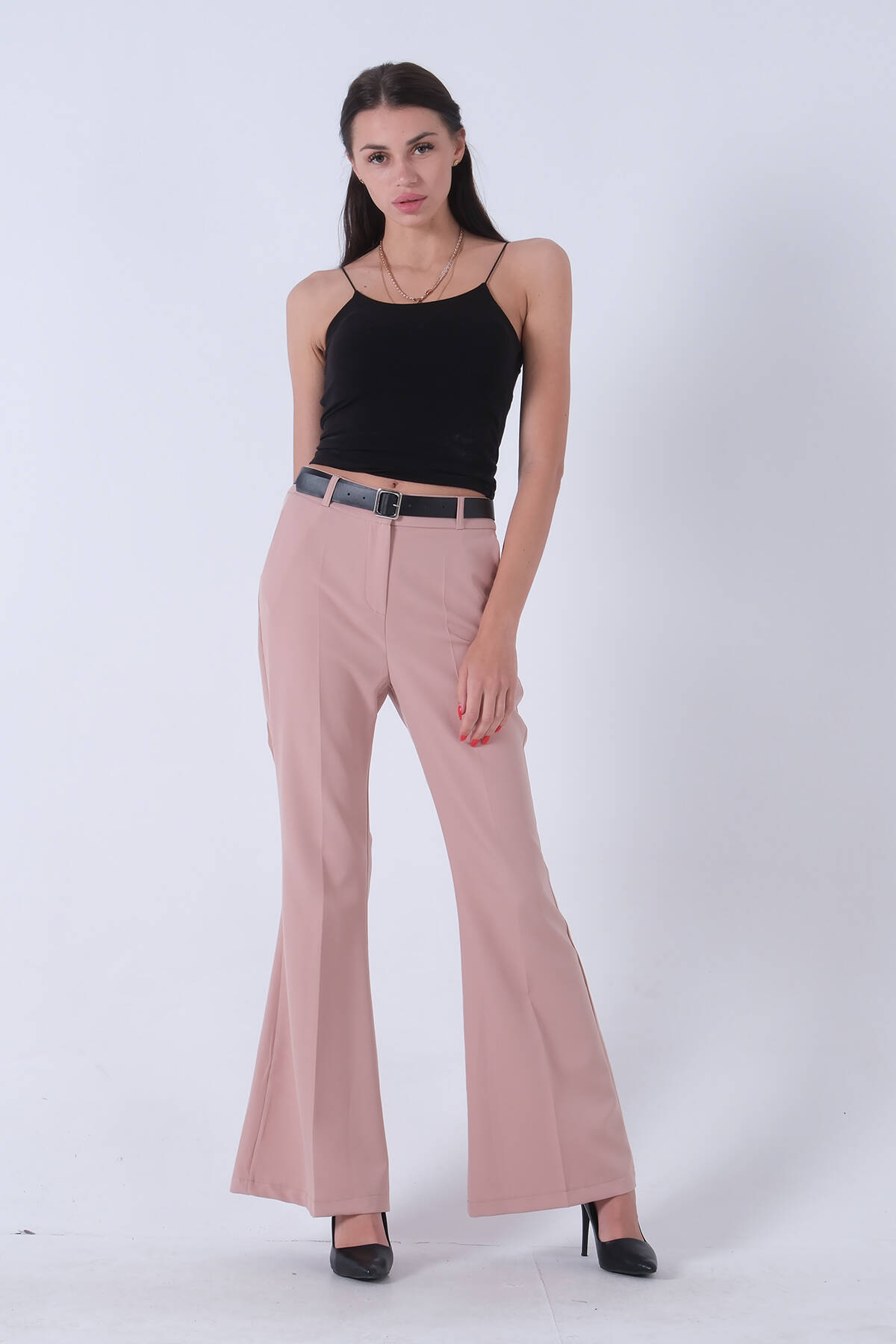 Bej Yüksek Bel İspanyol Paça Pantolon 0303891.55 