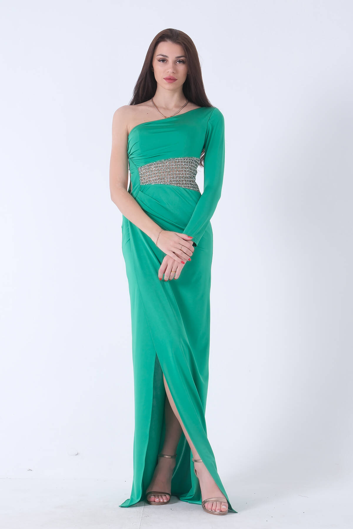 Benetton Tek Kol Yırtmaçlı Bel Dekolteli Balık Abiye Elbise 1302045.435 