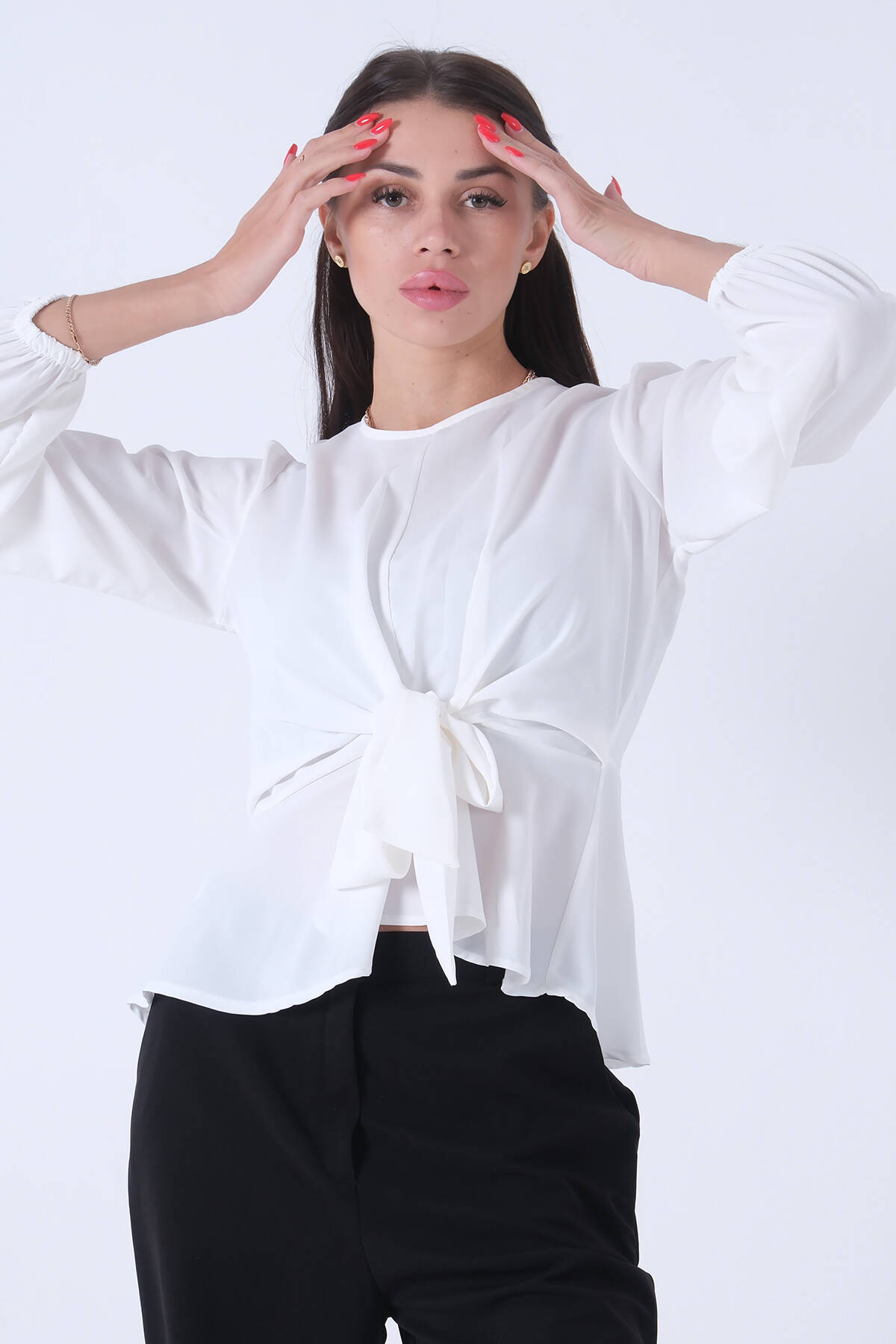 Beyaz Beli Bağlama Detaylı Bluz 0806546.15 