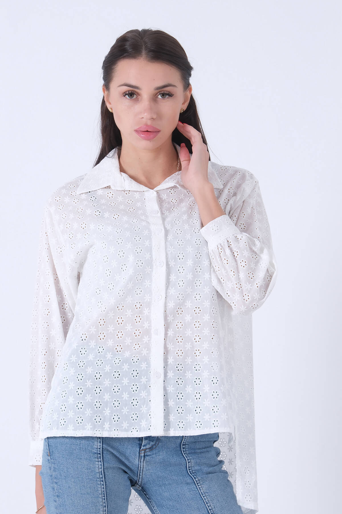 Beyaz Brode Detaylı Bluz 3972891.15 Beyaz