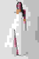 Beyaz Göğüs Taşlı Işıltı Detaylı Yırtmaçlı Saten Abiye Elbise 0801027.15 Beyaz