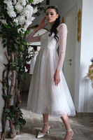 Beyaz Kare Yaka Pul Payetli Midi Boy Abiye 6502491.15 Beyaz