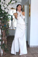 Beyaz Taş Detaylı Drapeli Straplez Saten Abiye 9705556.15 Beyaz