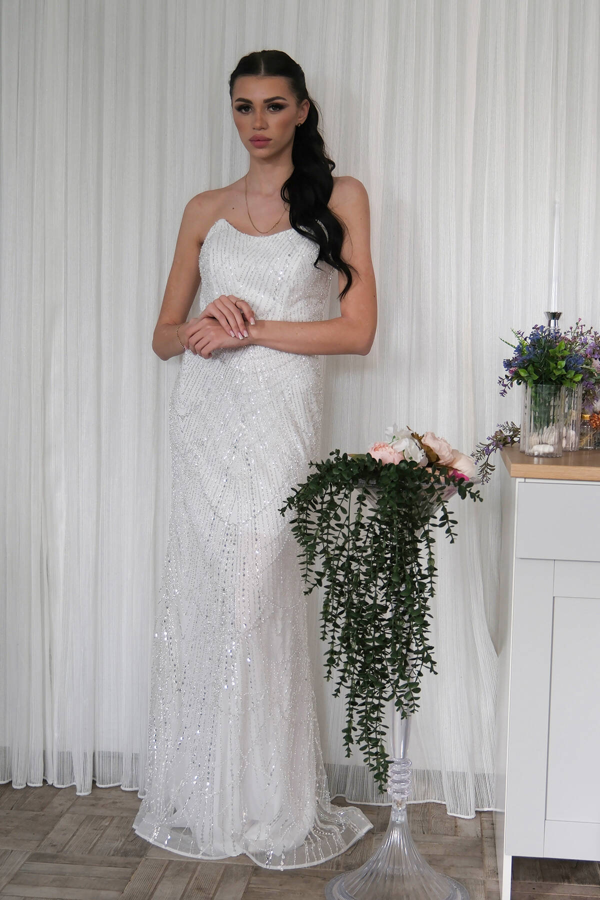 Beyaz Taş İşlemeli Uzun Balık Abiye 0801056.15 - Ardanewline (1)