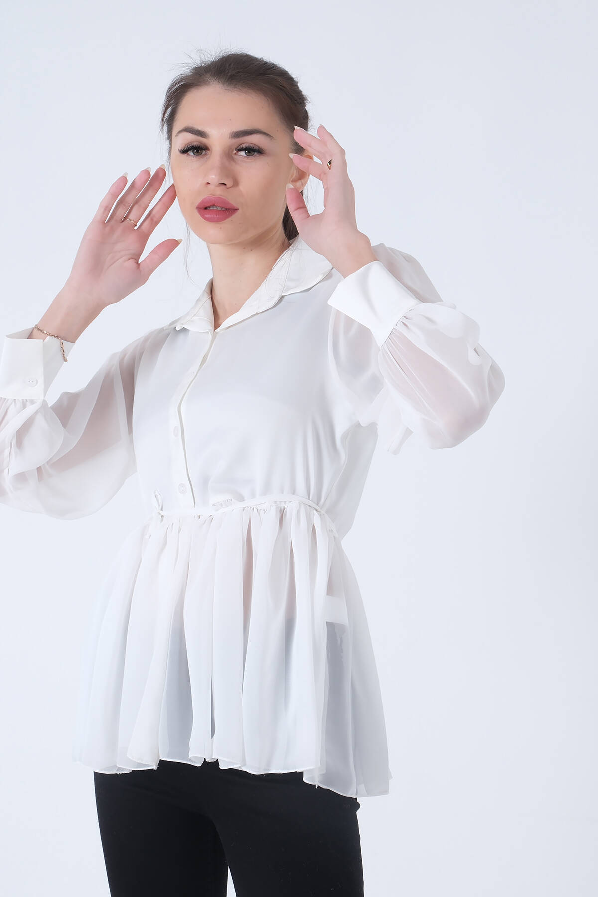 Beyaz Transparan Kol Detaylı Bluz 3972459.15 