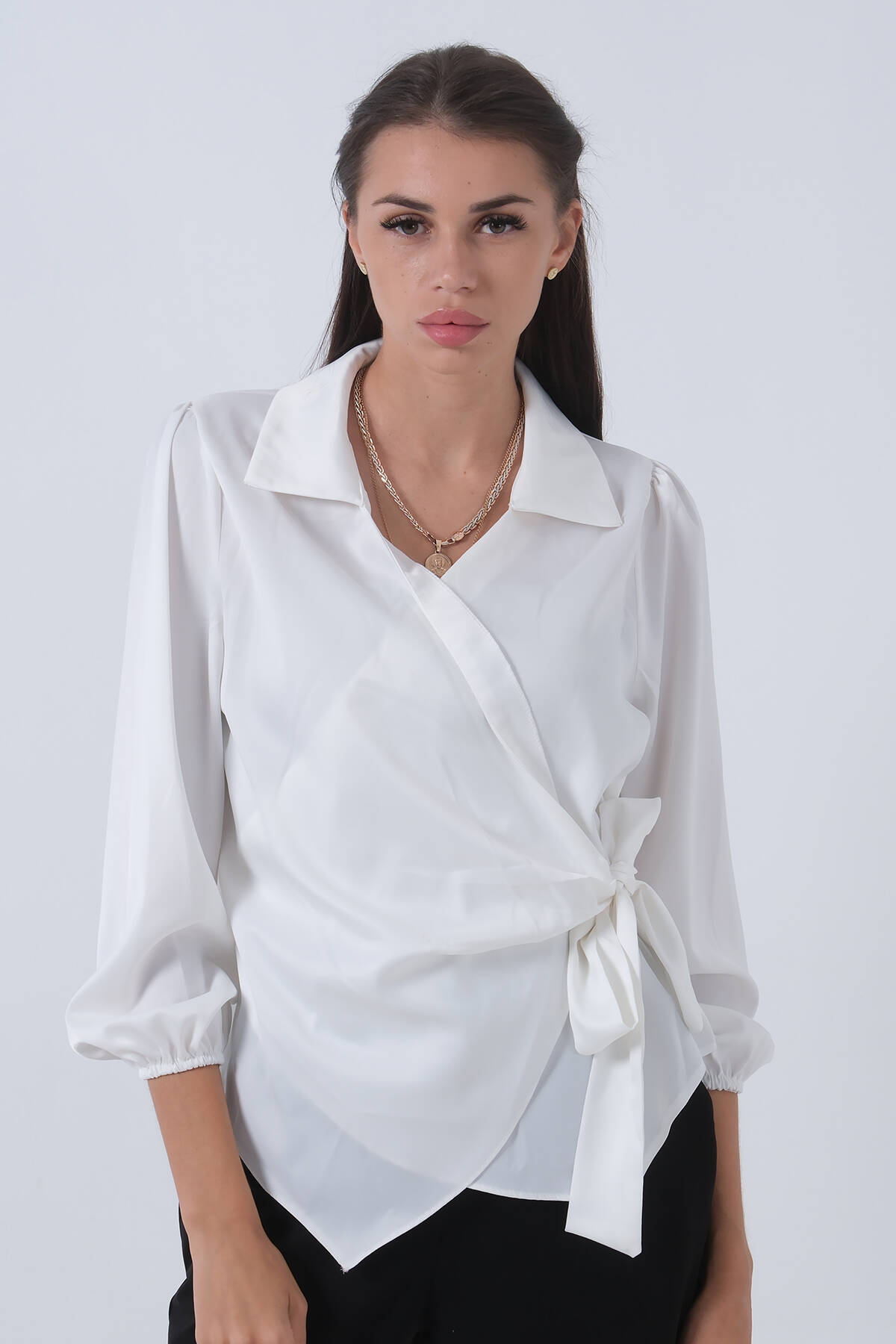 Beyaz Yandan Bağlamalı Şifon Bluz 41620062.15 - Ardanewline (1)