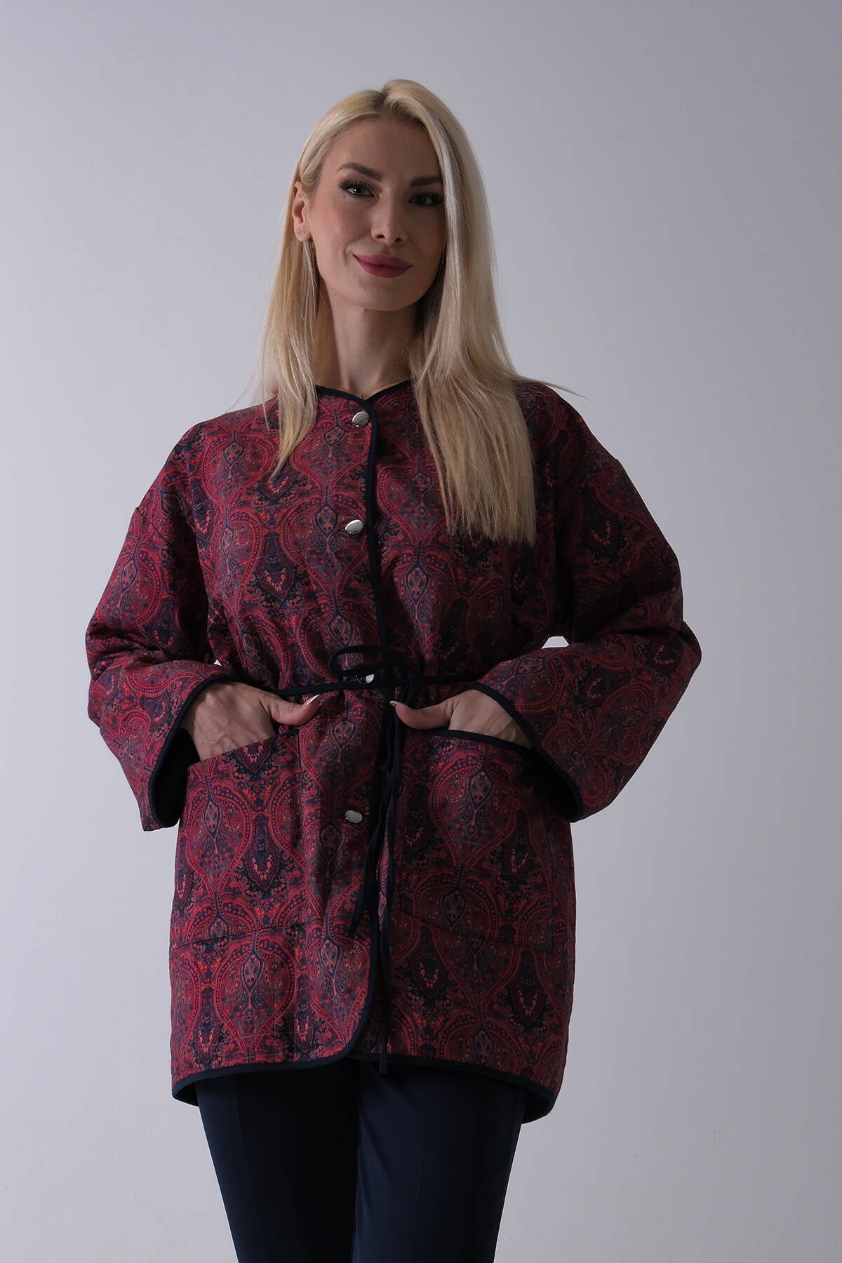 Bordo Astarlı Biye Detaylı Cepli Kapitone Ceket 31050766.04 Bordo