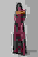 Bordo Beli Çiçek Detaylı Desenli Şifon Abiye 0801102.04 Bordo