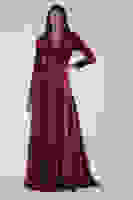 Bordo Beli Kemerli Üstü Kadife Altı Saten Abiye & Mezuniyet Elbisesi 9704787.04 