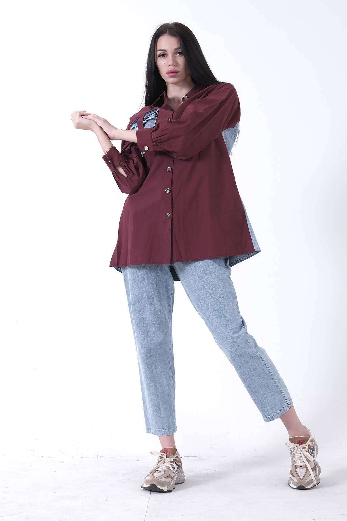 Bordo Cep Detaylı Tunik Pantolonlu Kot İkili Takım 44510640.04 - Ardanewline