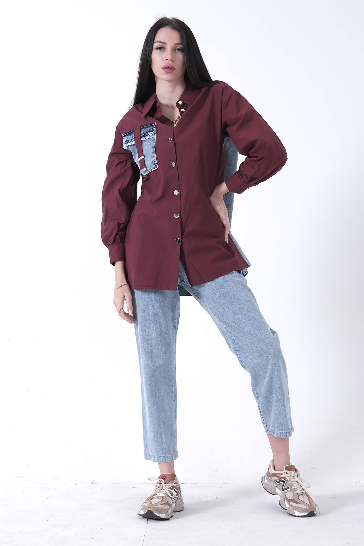 Bordo Cep Detaylı Tunik Pantolonlu Kot İkili Takım 44510640.04 - Ardanewline (1)