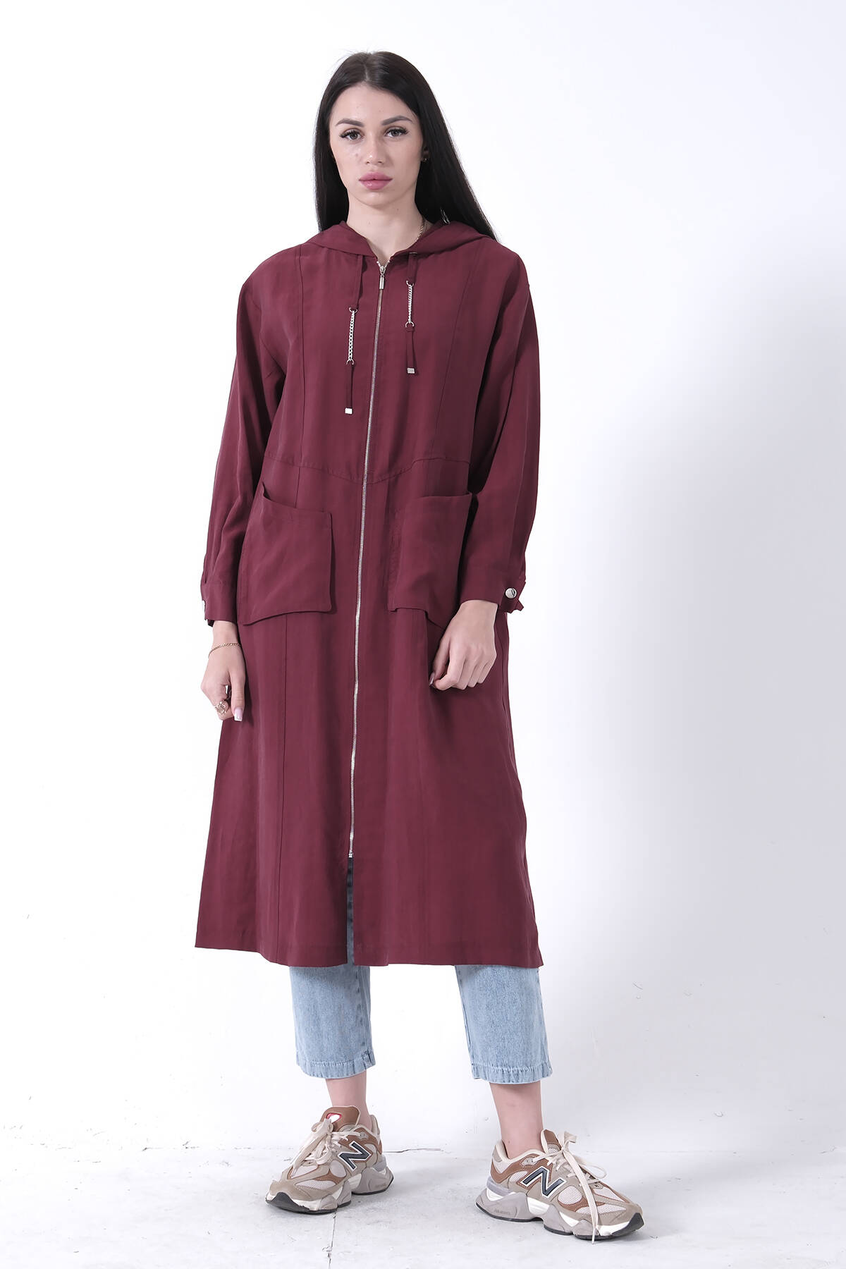Bordo Çift Cep Detaylı Fermuar Kapamalı Kapüşonlu Kap 44510684.04 - Ardanewline (1)