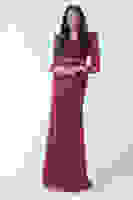 Bordo Kare Yaka Kolları Transparan Abiye Elbise 9705196.04 