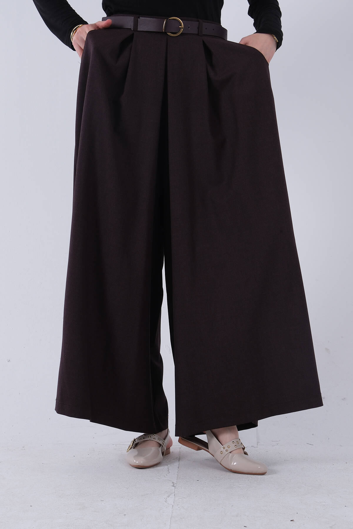 Bordo Kemerli Yandan Cepli Bol Paça Pantolon 474479.04 - Ardanewline