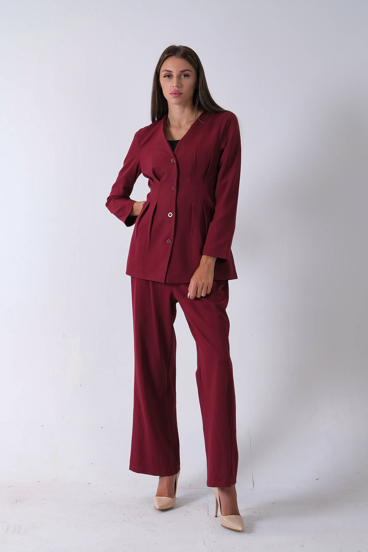 Bordo Önü 4 Düğme Kapamalı Pantolonlu Takım 4592261.04 Bordo