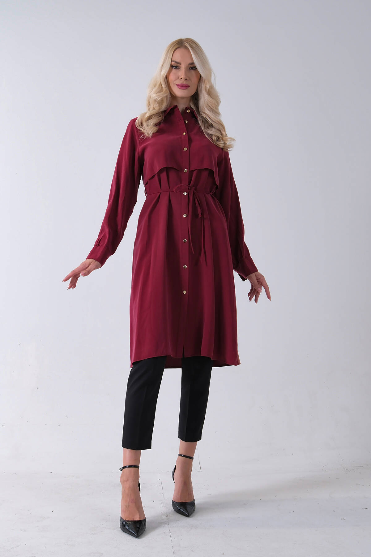 Bordo Önü Aller Detaylı Bağcıklı Modal Tunik 31050762.04 - Ardanewline (1)
