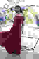 Bordo Taş Askılı Düşük Kol Saten Abiye 0806118.04 Bordo