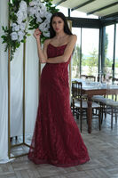 Bordo Taş İşlemeli Uzun Balık Abiye 0801056.04 Bordo