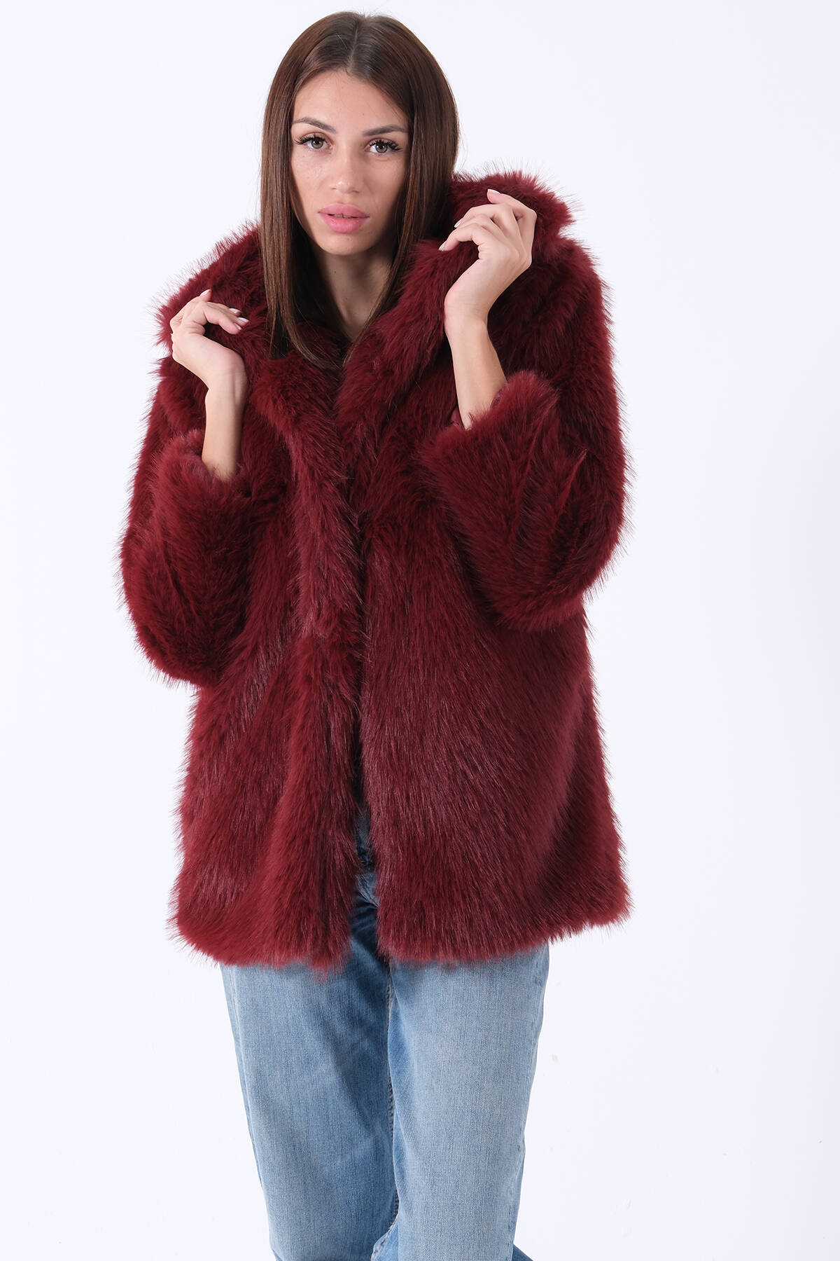 Bordo Uzun Lolita Kürk Kaban 31050729.04 