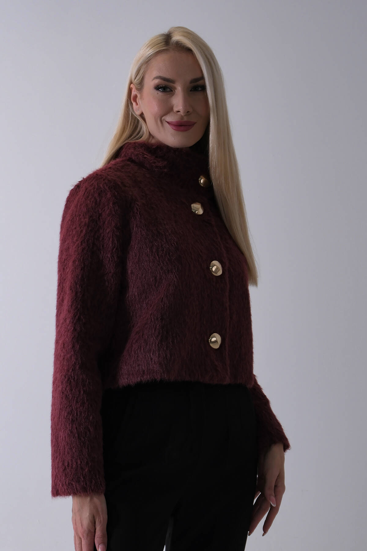 Bordo Yarım Balıkçı Yaka 4 Düğmeli Kaşe Yün Ceket 5307121.04 - Ardanewline (1)