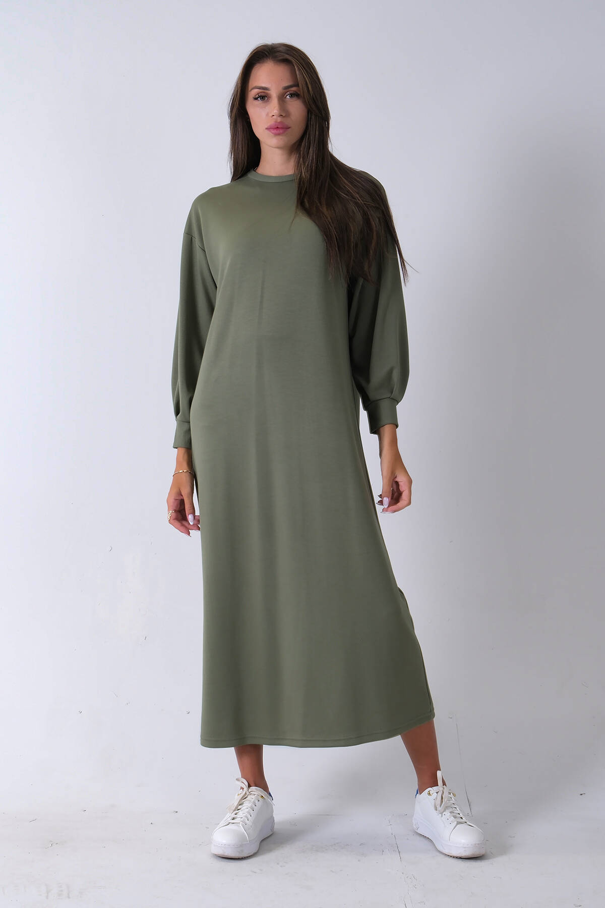 Çağla Bileği Lastikli Bisiklet Yaka Tesettür Elbise 31061510.332 Çağla