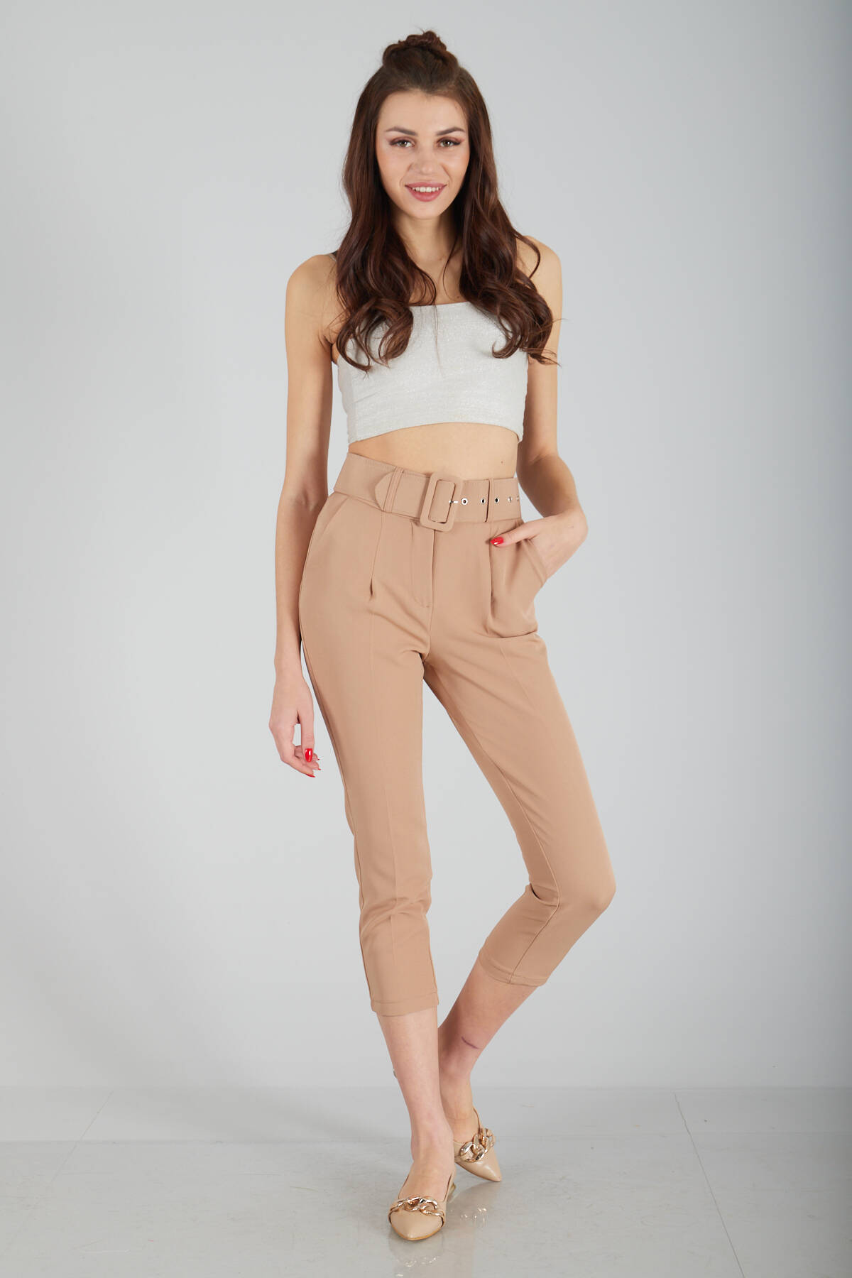 Camel Geniş Kemerli Bilek Paça Klasik Pantolon 0303553.09 Camel