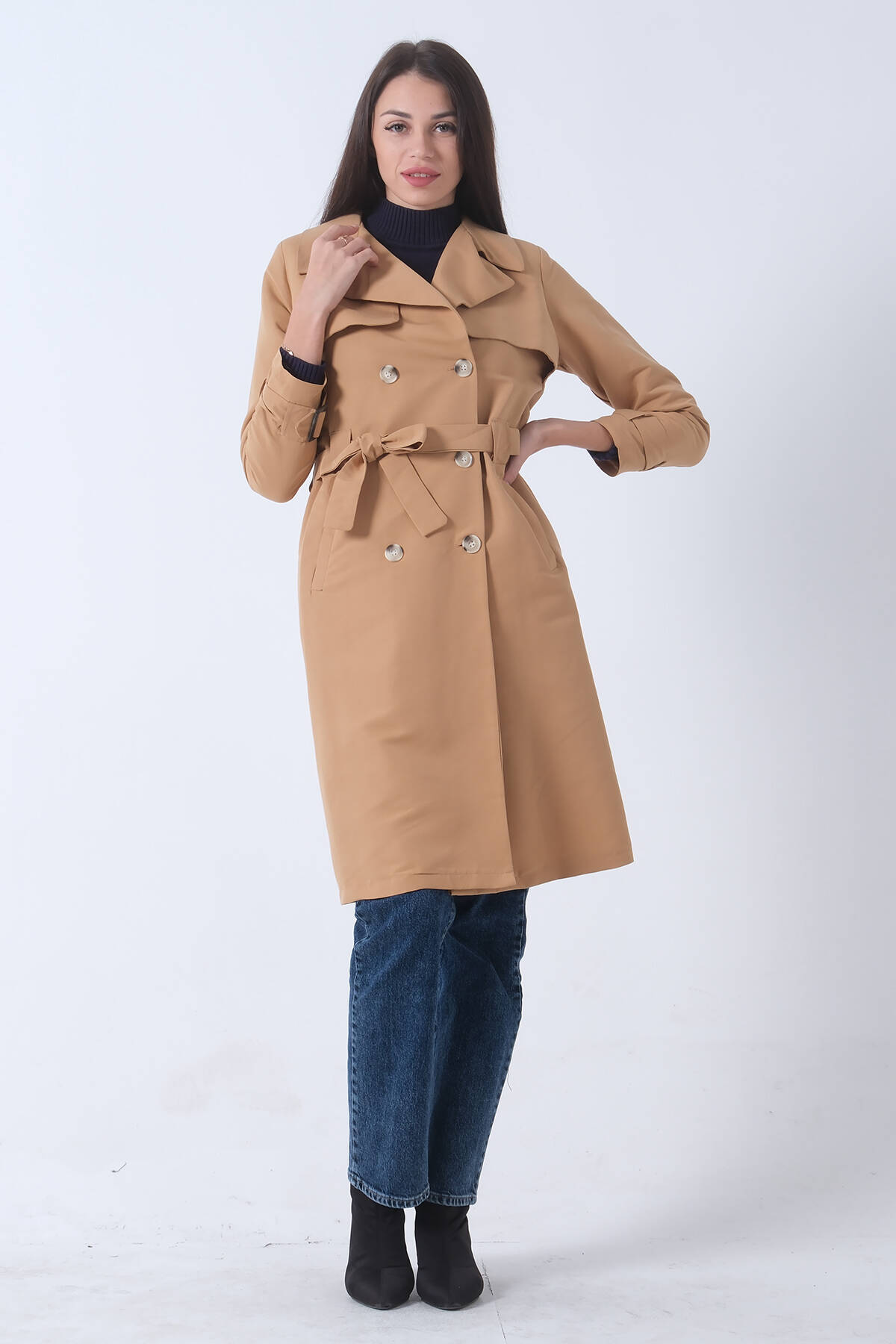 Camel Klasik Modern Kuşaklı Düğmeli Trençkot 4595040.09 