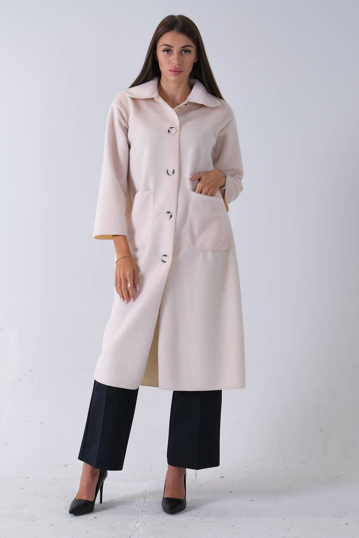 Ekru Bebe Yaka Çift Cepli Kaban 31050686.147 Ekru