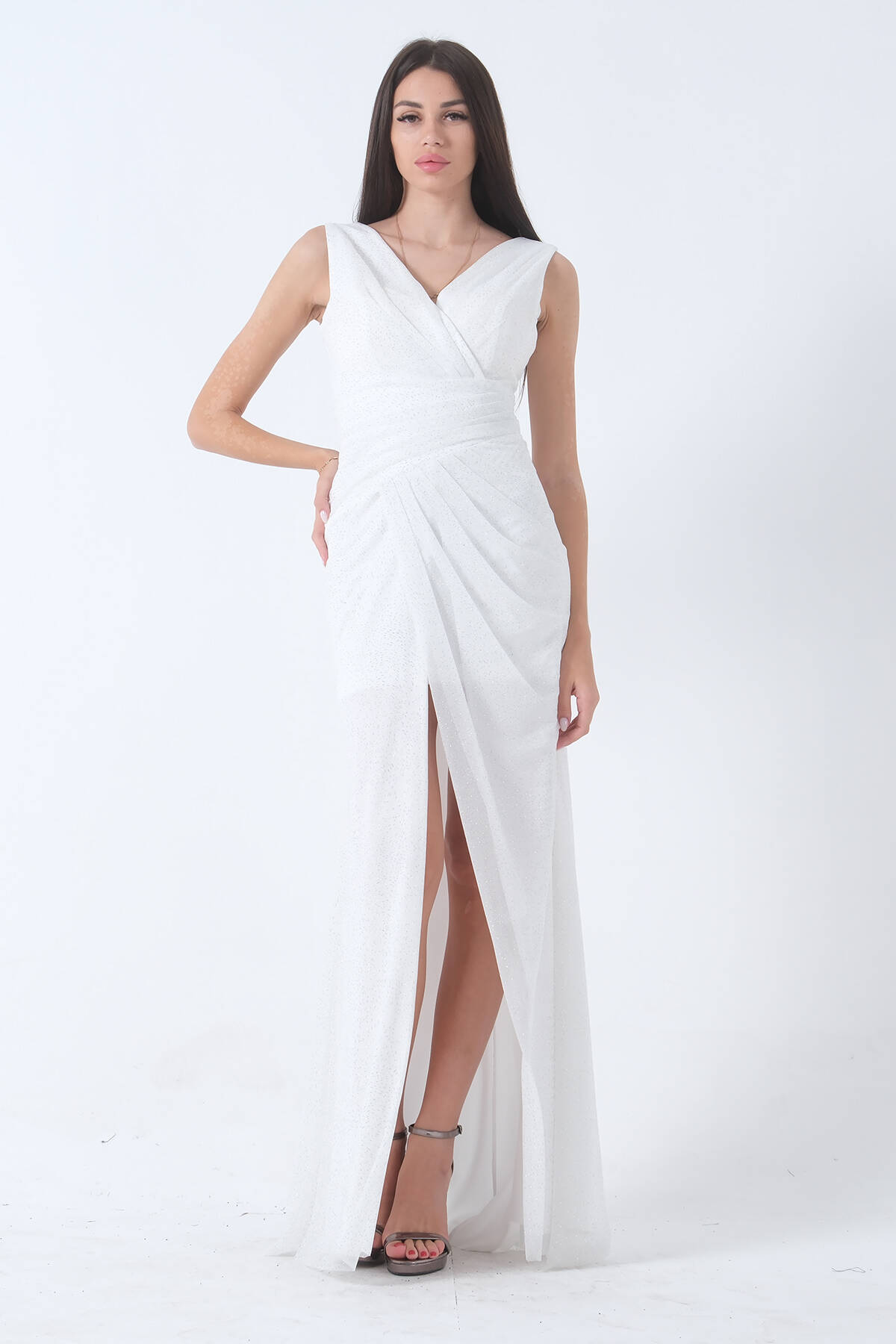 Ekru Eteği Kapaklı Abiye Elbise 1301779.147 